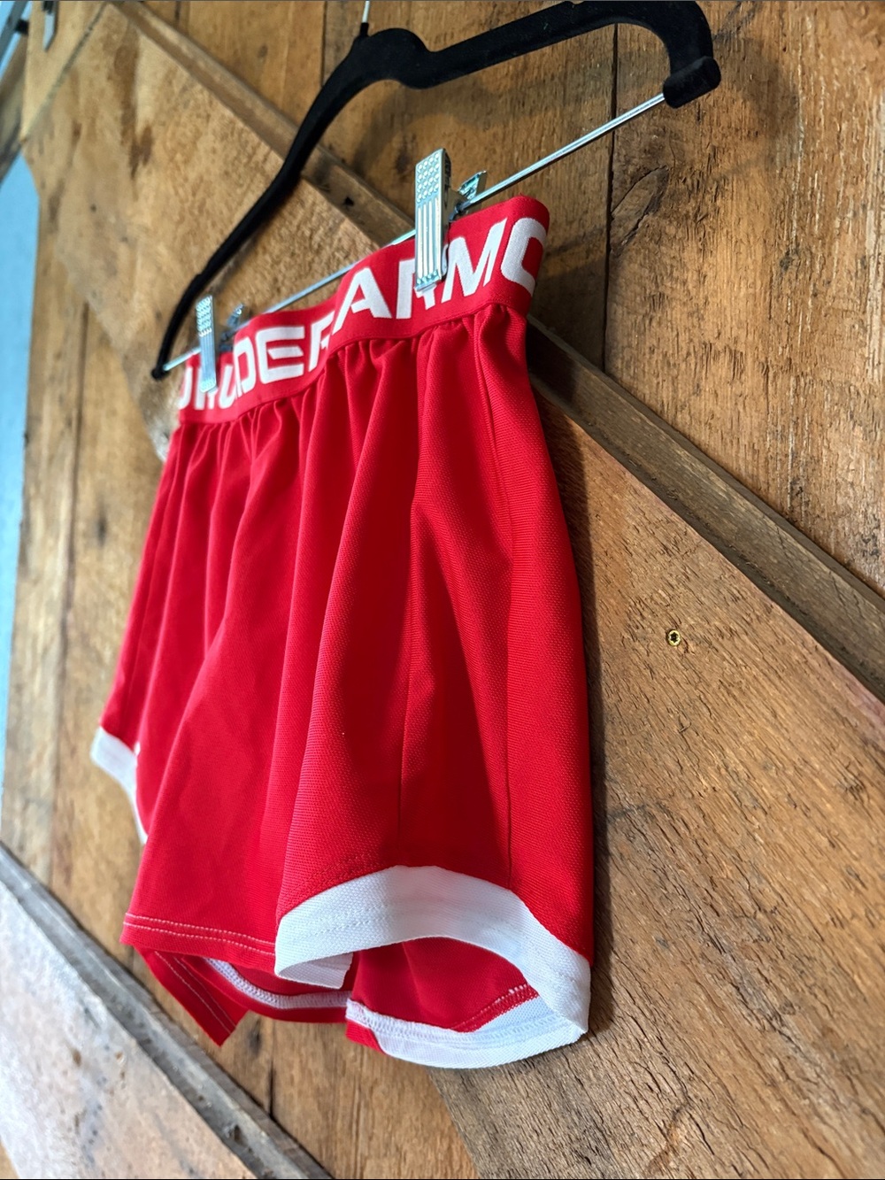 Under Armour Red Women’s Athletic Shorts with White Trim - Picture 2 of 5